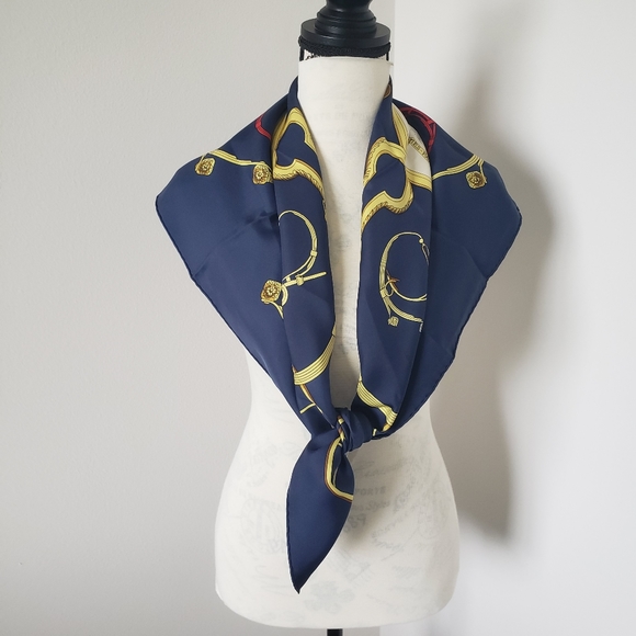 Hermes Accessories - 🇨🇵 HERMES SILK SCARF 90X90CM "SPRINGS "by Ledoux navy blue